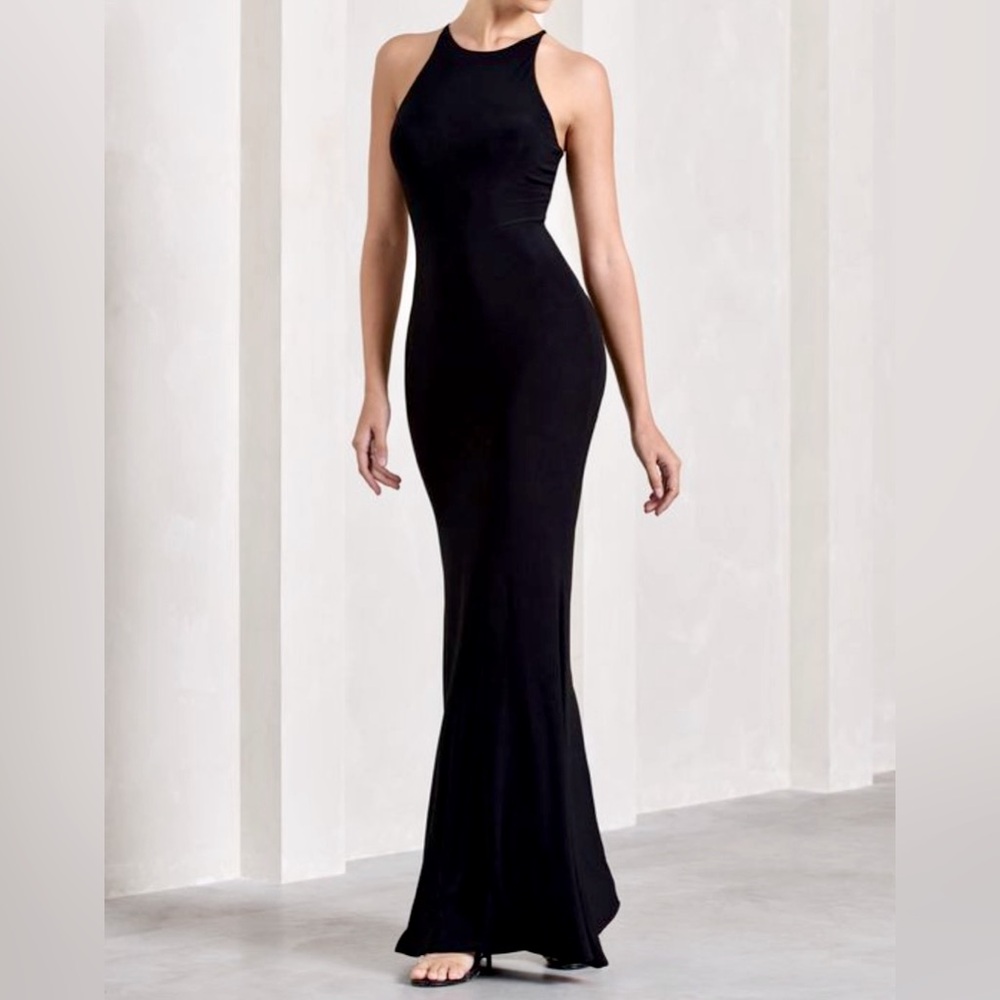 Elegant/Formal Sleeveless Halter-Neck Open-
Back Maxi Dress